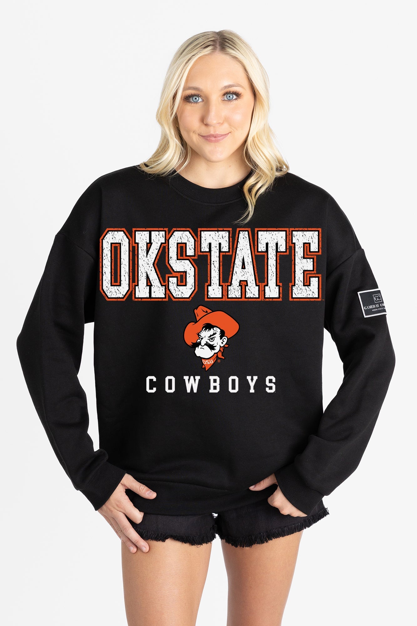 OKLAHOMA STATE COWBOYS LEVEL UP BLACK LABEL PREMIUM FLEECE CREW SWEATSHIRT