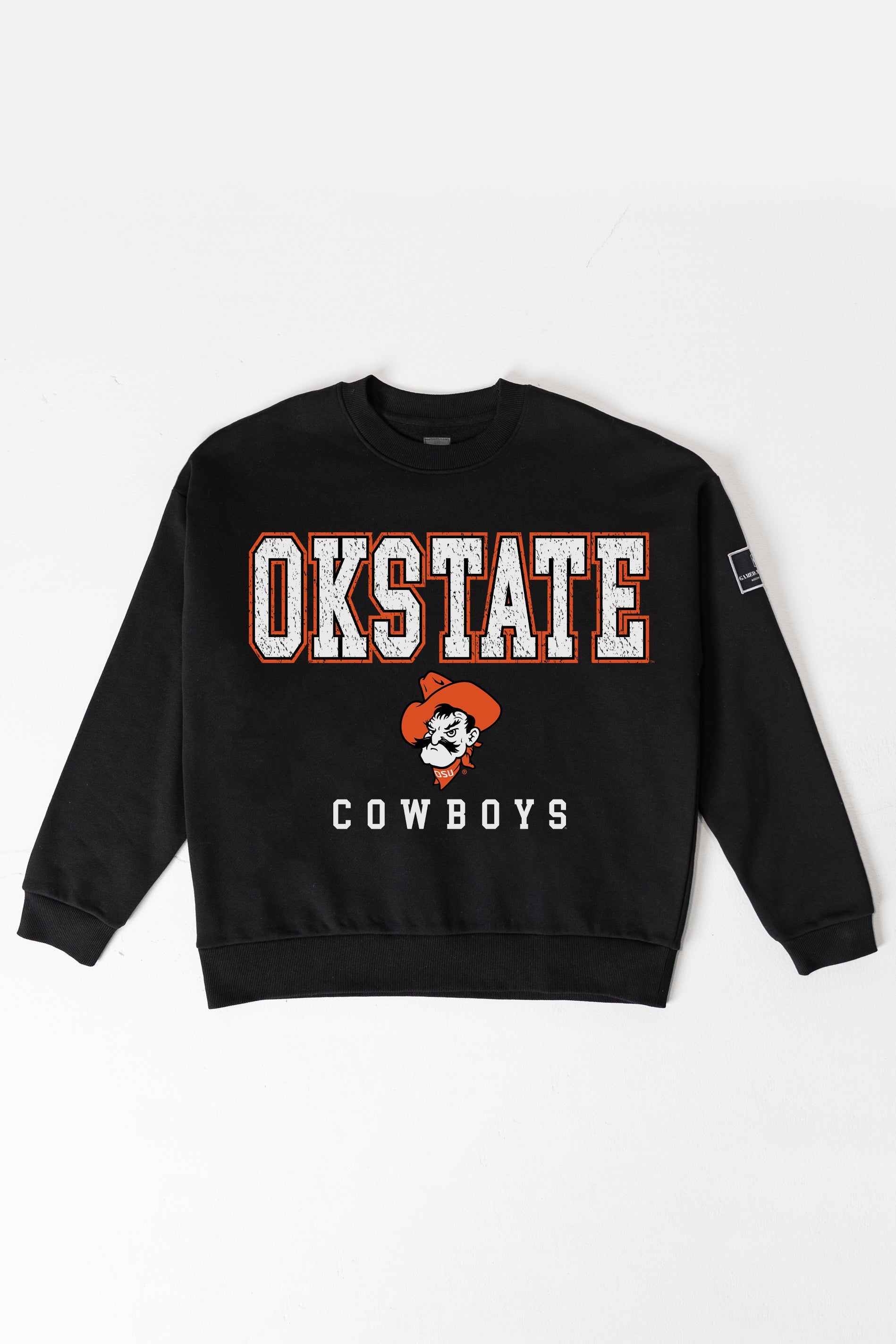 OKLAHOMA STATE COWBOYS LEVEL UP BLACK LABEL PREMIUM FLEECE CREW SWEATSHIRT