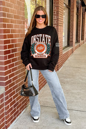 OKLAHOMA STATE COWBOYS VICTORY LANE BLACK LABEL PREMIUM FLEECE CREW SWEATSHIRT