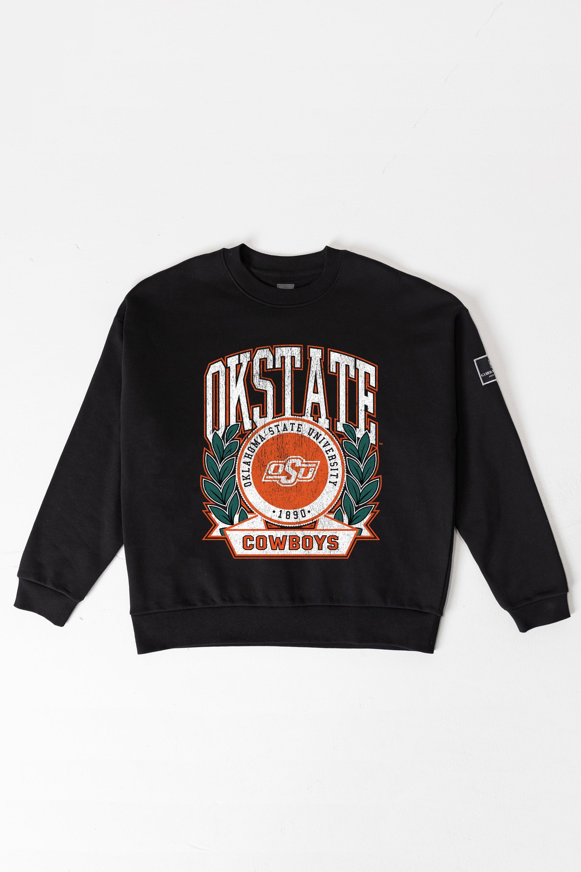 OKLAHOMA STATE COWBOYS VICTORY LANE BLACK LABEL PREMIUM FLEECE CREW SWEATSHIRT