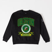 OREGON DUCKS VICTORY LANE BLACK LABEL PREMIUM FLEECE DROP SHOULDER CREWNECK