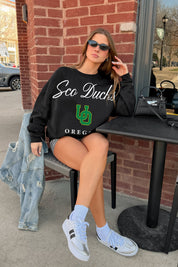 OREGON DUCKS LEGACY CLUB BLACK LABEL PREMIUM FLEECE DROP SHOULDER CREWNECK