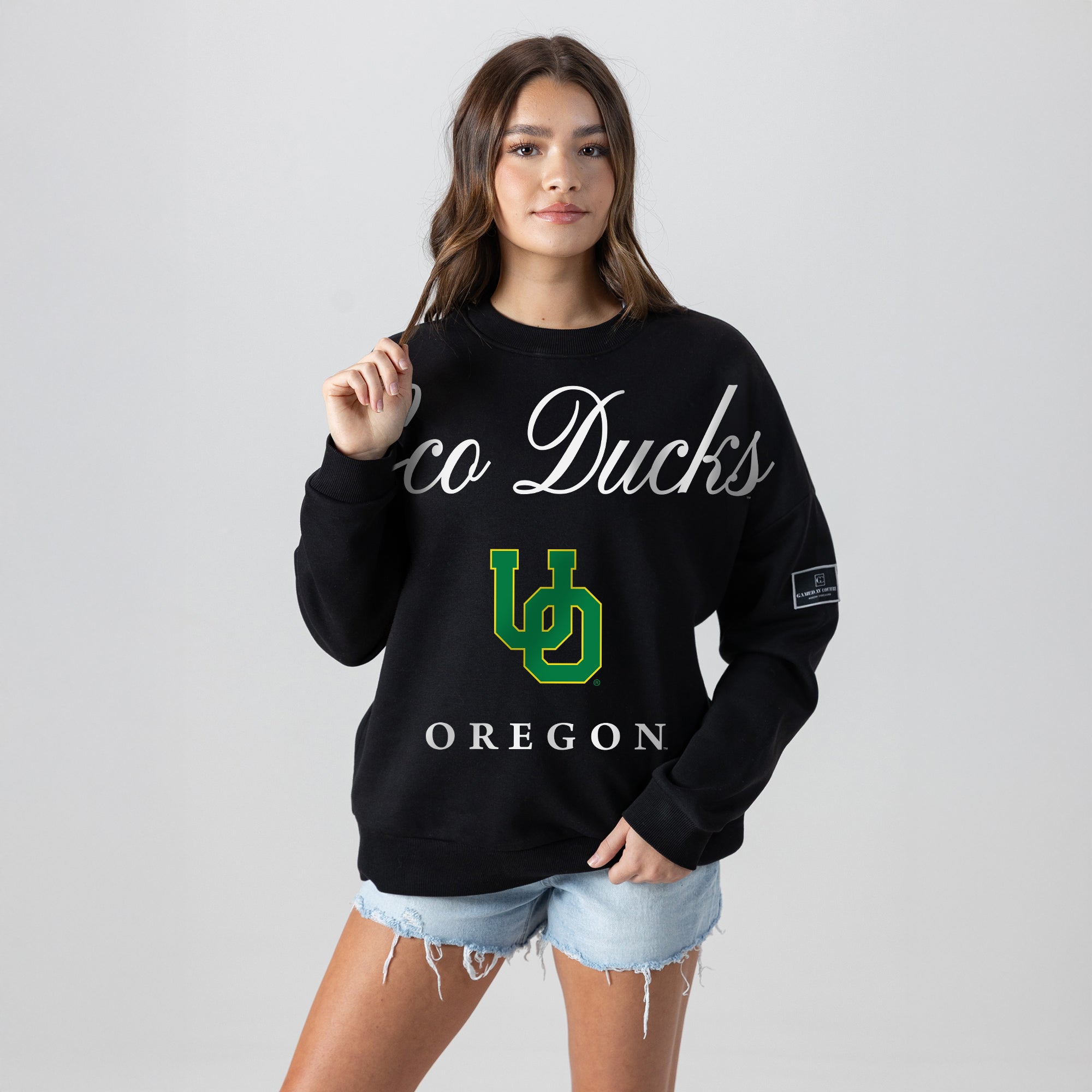 OREGON DUCKS LEGACY CLUB BLACK LABEL PREMIUM FLEECE DROP SHOULDER CREWNECK