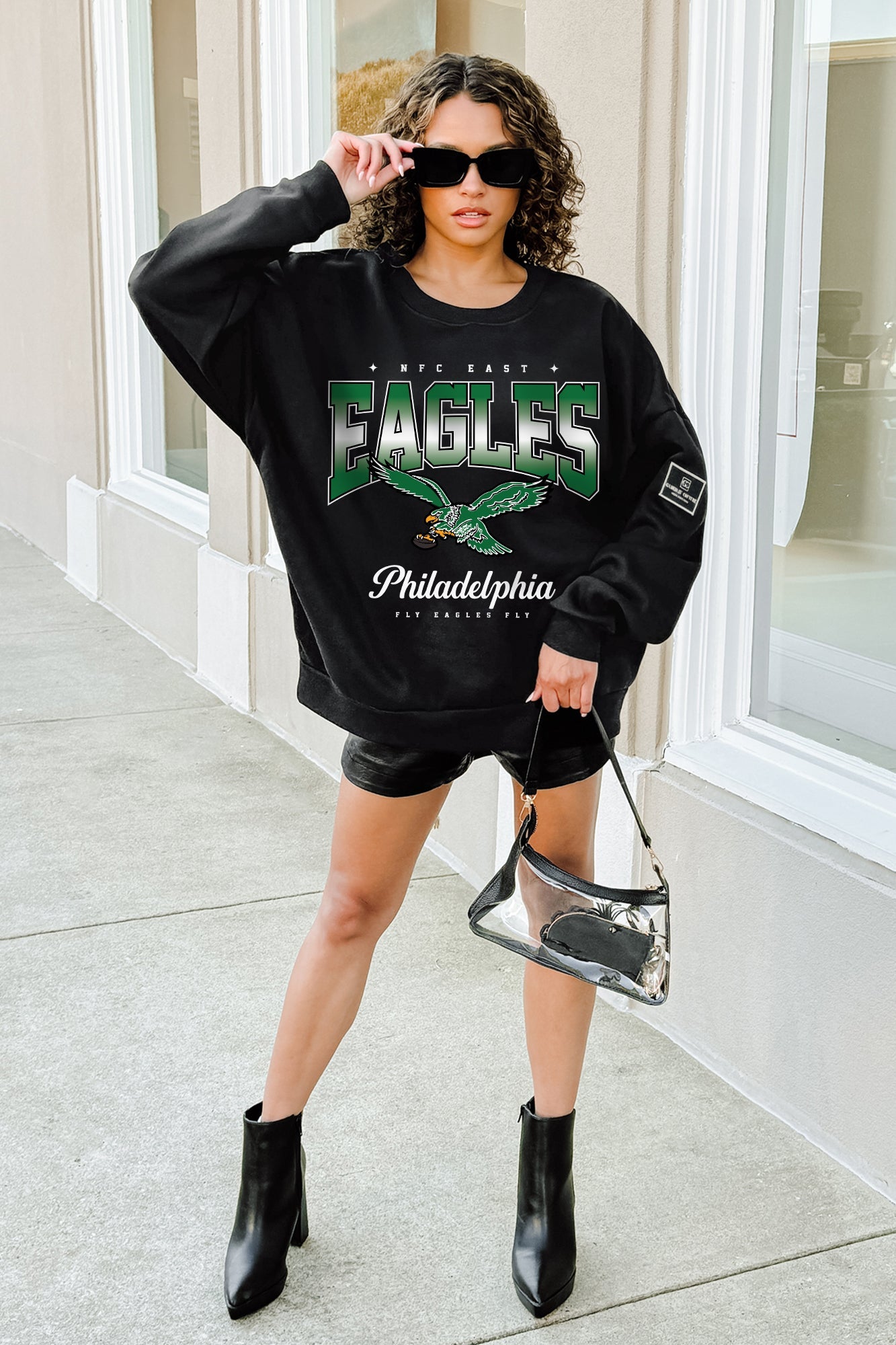 PHILADELPHIA EAGLES POWERHOUSE PLAY BLACK LABEL PREMIUM FLEECE CREW SWEATSHIRT