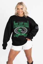 PHILADELPHIA EAGLES BOLD CHEERS BLACK LABEL PREMIUM FLEECE CREW SWEATSHIRT