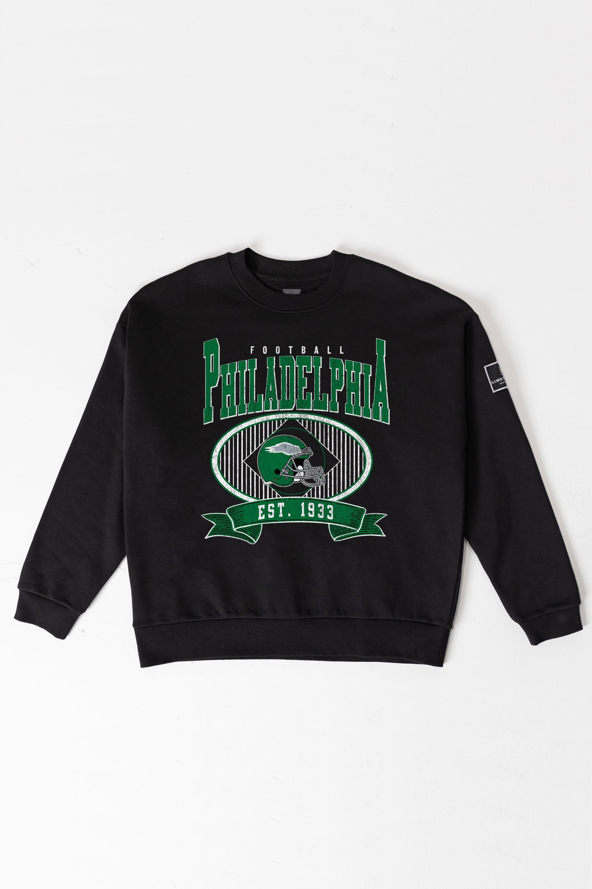 PHILADELPHIA EAGLES BOLD CHEERS BLACK LABEL PREMIUM FLEECE CREW SWEATSHIRT