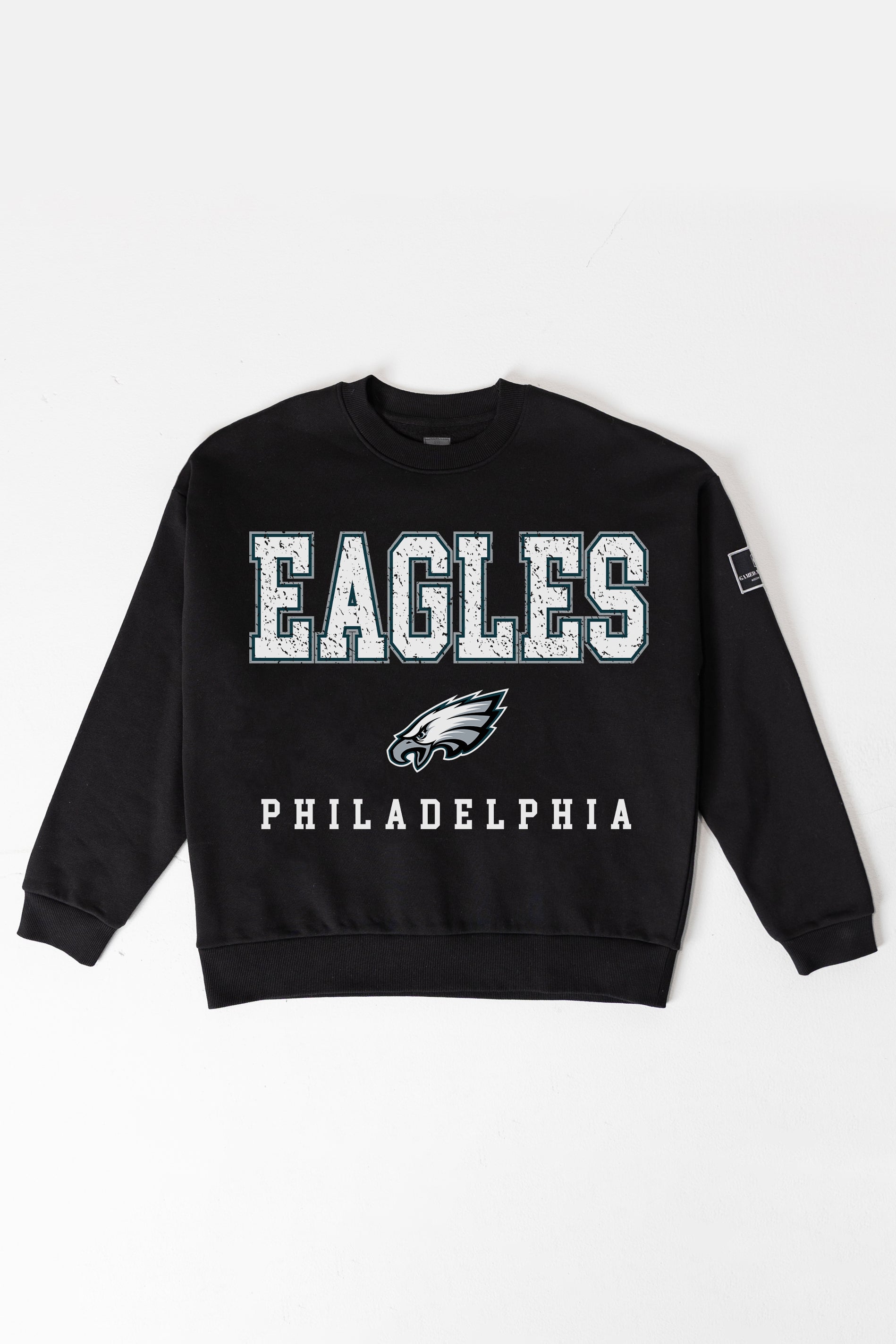 PHILADELPHIA EAGLES LEVEL UP BLACK LABEL PREMIUM FLEECE CREW SWEATSHIRT