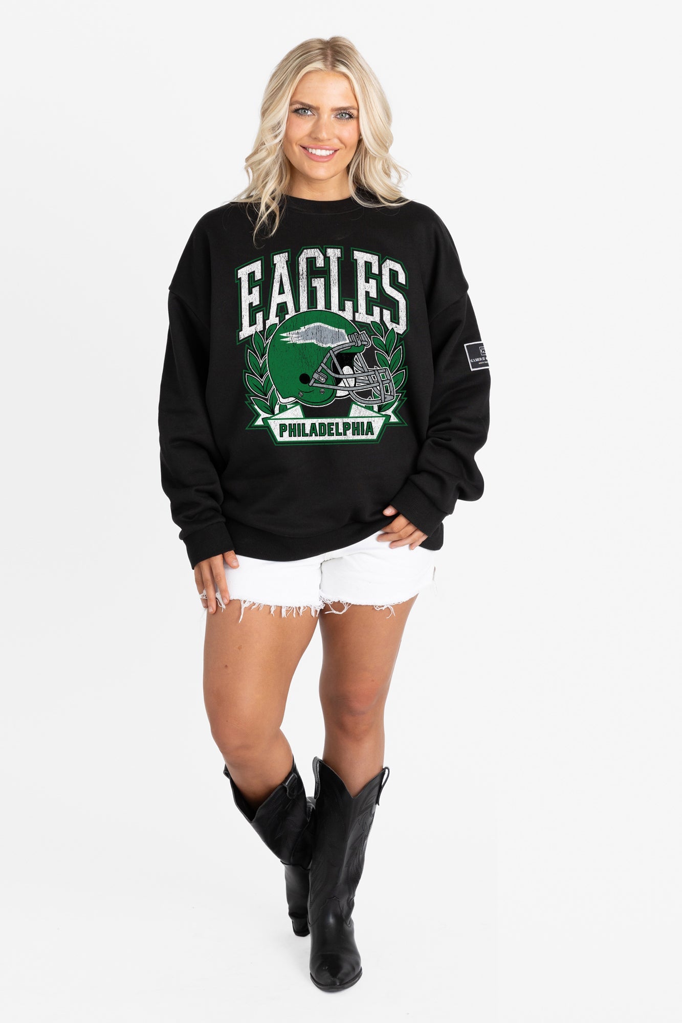 PHILADELPHIA EAGLES VICTORY LANE BLACK LABEL PREMIUM FLEECE CREW SWEATSHIRT