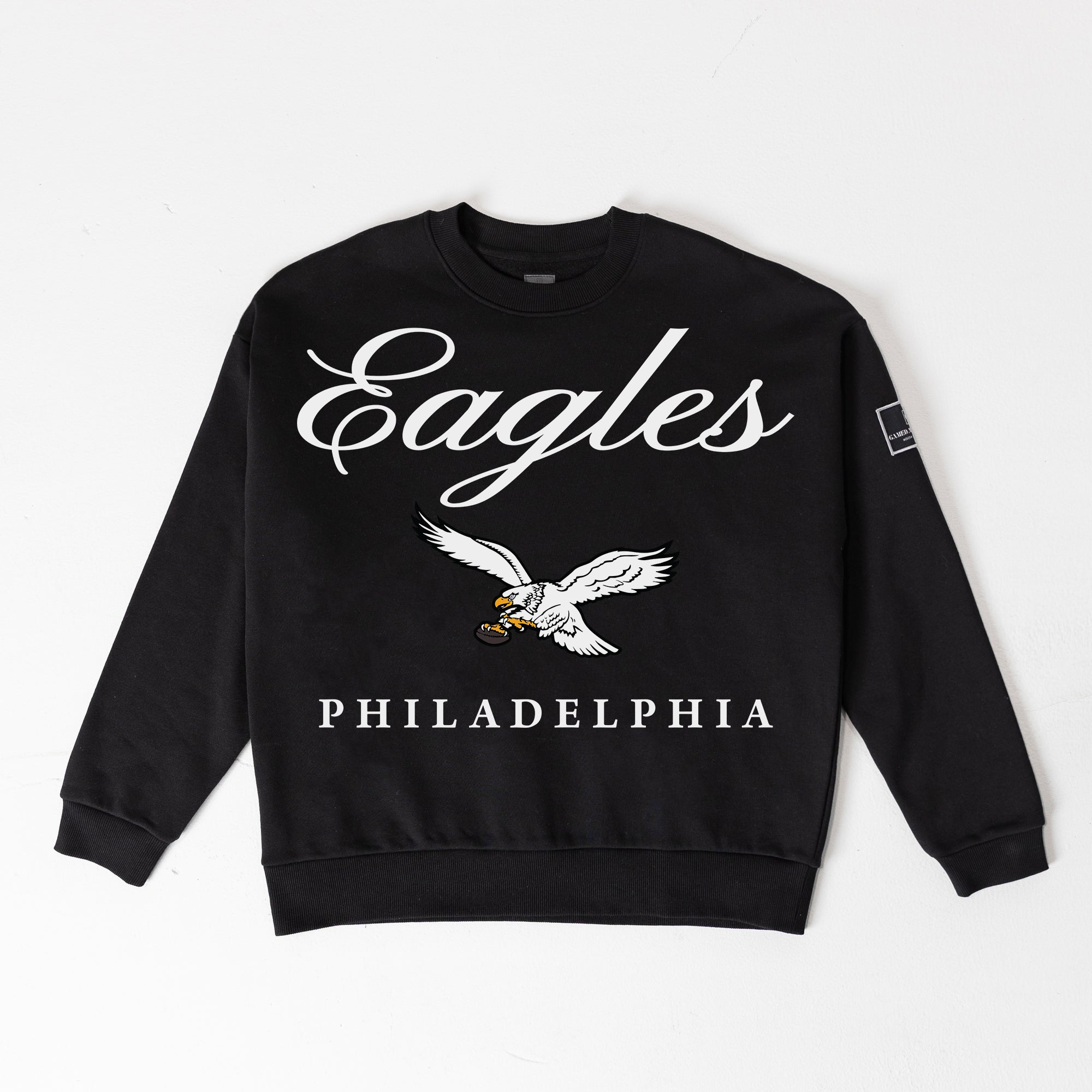 PHILADELPHIA EAGLES LEGACY CLUB BLACK LABEL PREMIUM FLEECE DROP SHOULDER CREWNECK