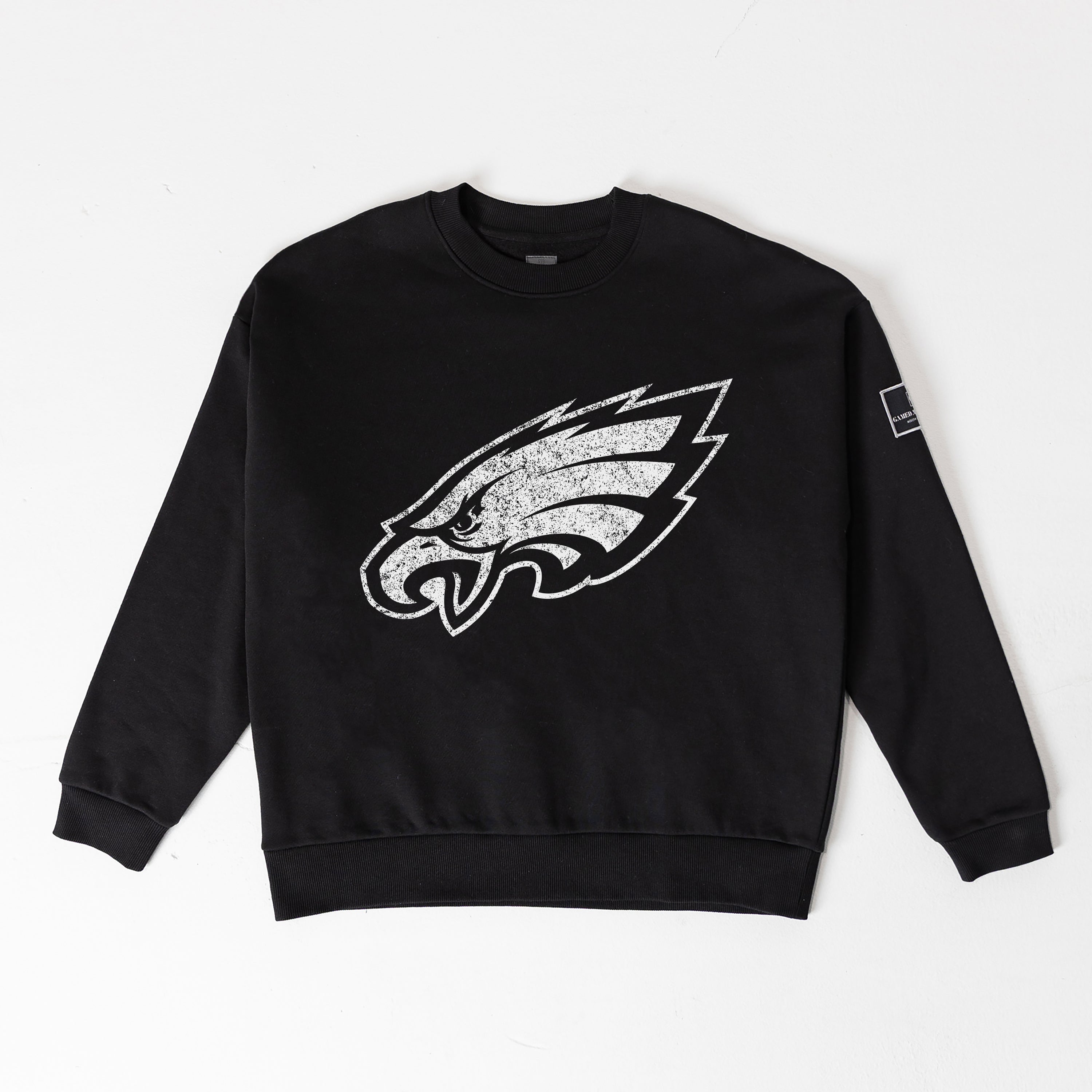 PHILADELPHIA EAGLES BOLD MOVE BLACK LABEL PREMIUM FLEECE DROP SHOULDER CREWNECK