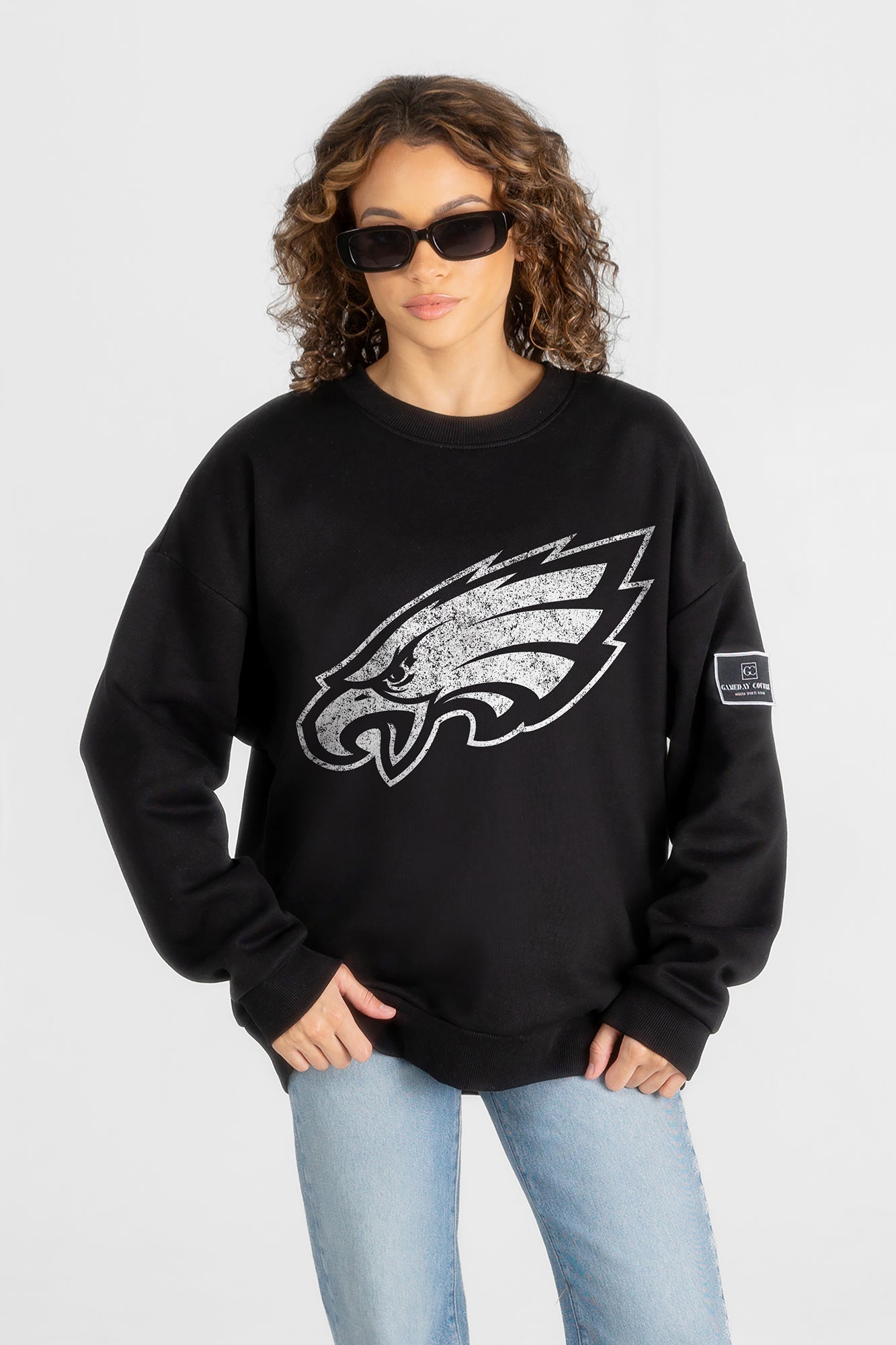 PHILADELPHIA EAGLES BOLD MOVE BLACK LABEL PREMIUM FLEECE DROP SHOULDER CREWNECK