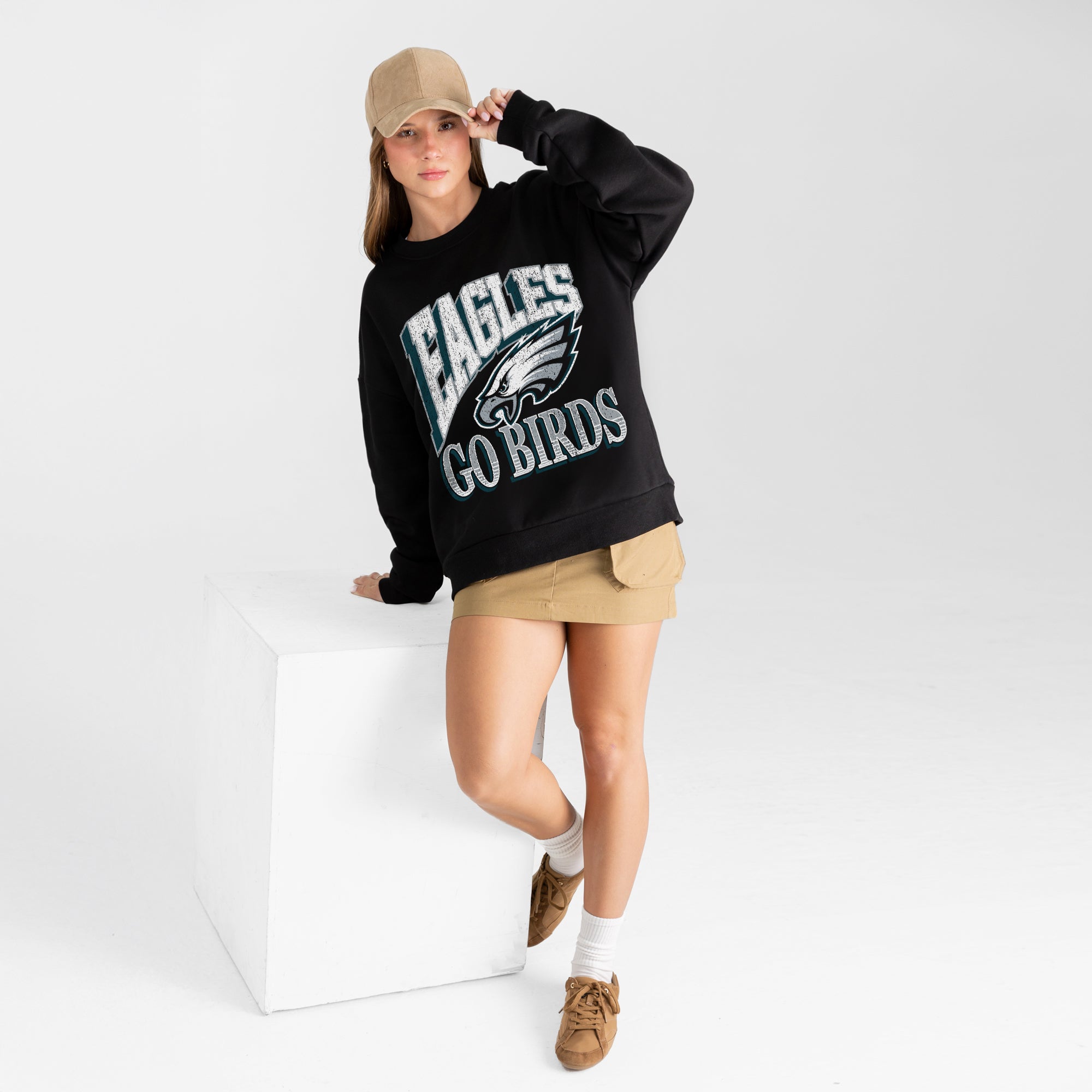PHILADELPHIA EAGLES VICTORY PRIME BLACK LABEL PREMIUM FLEECE DROP SHOULDER CREWNECK