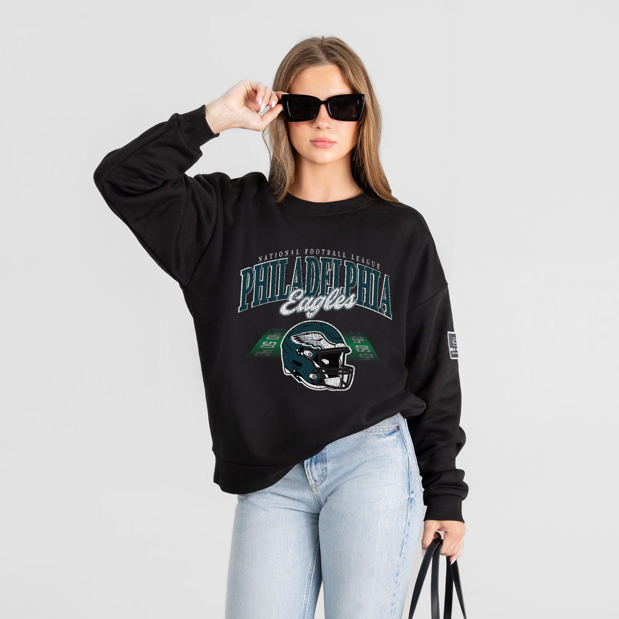 PHILADELPHIA EAGLES FIELD FOCUS BLACK LABEL PREMIUM FLEECE DROP SHOULDER CREWNECK