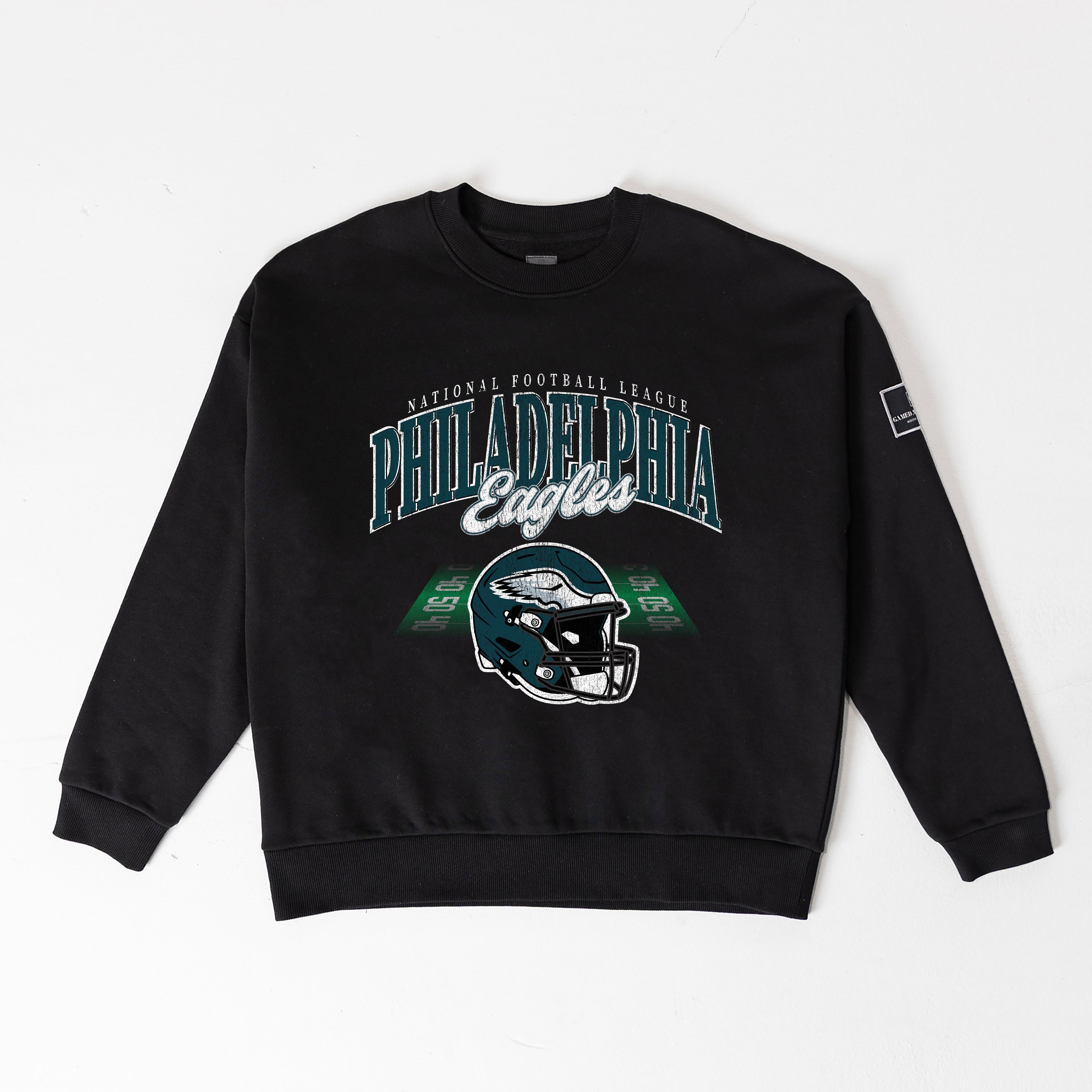 PHILADELPHIA EAGLES FIELD FOCUS BLACK LABEL PREMIUM FLEECE DROP SHOULDER CREWNECK