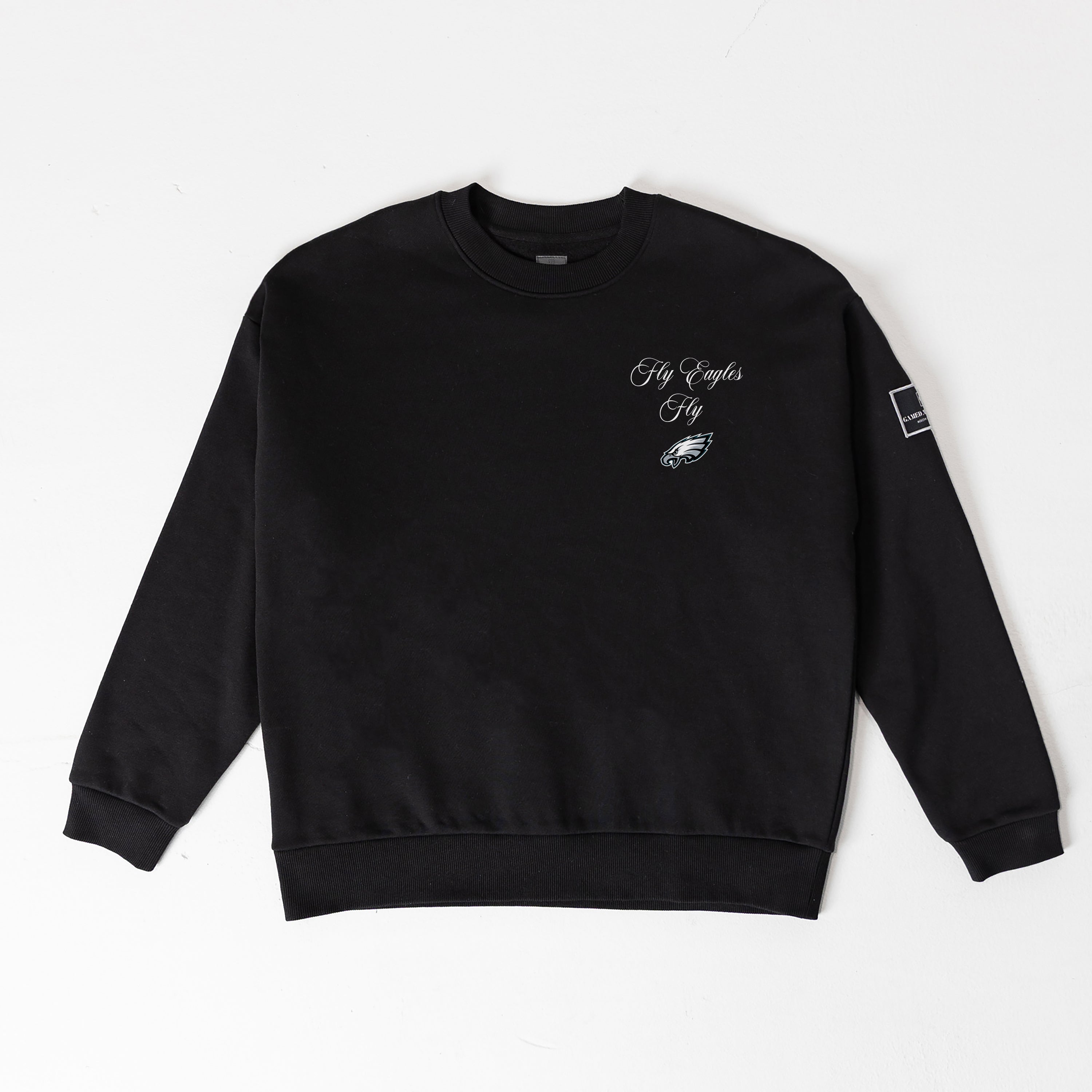 PHILADELPHIA EAGLES CLASSIC CHARM BLACK LABEL PREMIUM FLEECE DROP SHOULDER CREWNECK