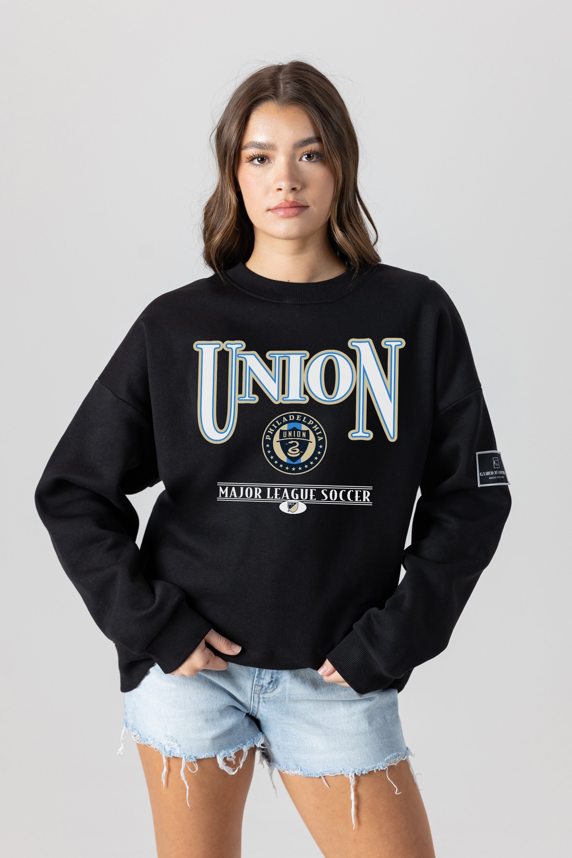 PHILADELPHIA UNION PLAYERS ONLY BLACK LABEL PREMIUM FLEECE DROP SHOULDER CREWNECK