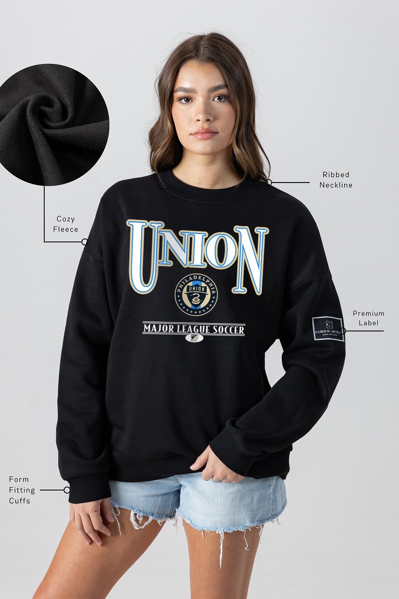 PHILADELPHIA UNION PLAYERS ONLY BLACK LABEL PREMIUM FLEECE DROP SHOULDER CREWNECK
