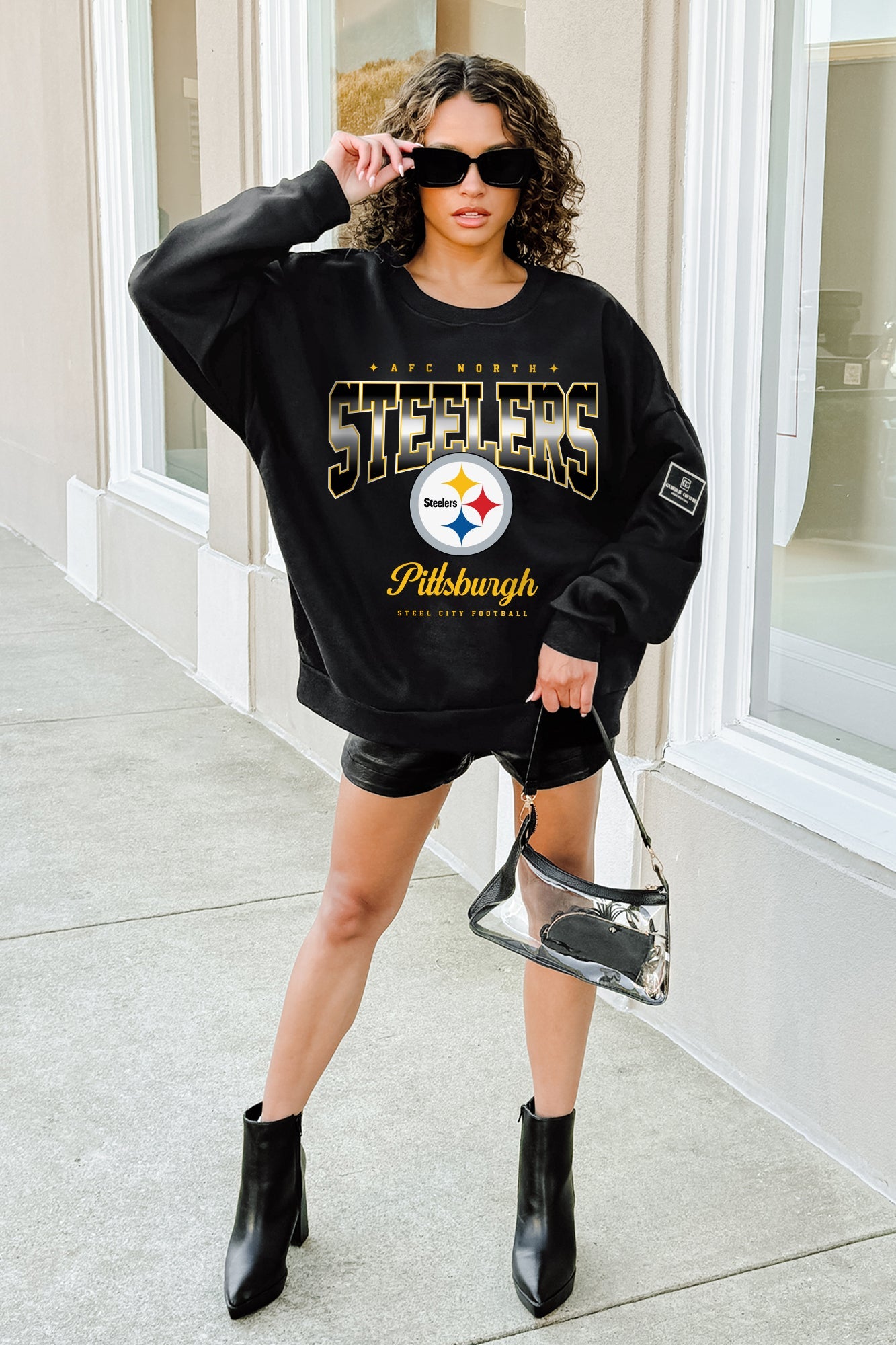 PITTSBURGH STEELERS POWERHOUSE PLAY BLACK LABEL PREMIUM FLEECE CREW SWEATSHIRT