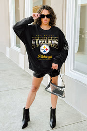 PITTSBURGH STEELERS POWERHOUSE PLAY BLACK LABEL PREMIUM FLEECE CREW SWEATSHIRT