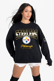 PITTSBURGH STEELERS POWERHOUSE PLAY BLACK LABEL PREMIUM FLEECE CREW SWEATSHIRT