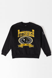 PITTSBURGH STEELERS BOLD CHEERS BLACK LABEL PREMIUM FLEECE CREW SWEATSHIRT