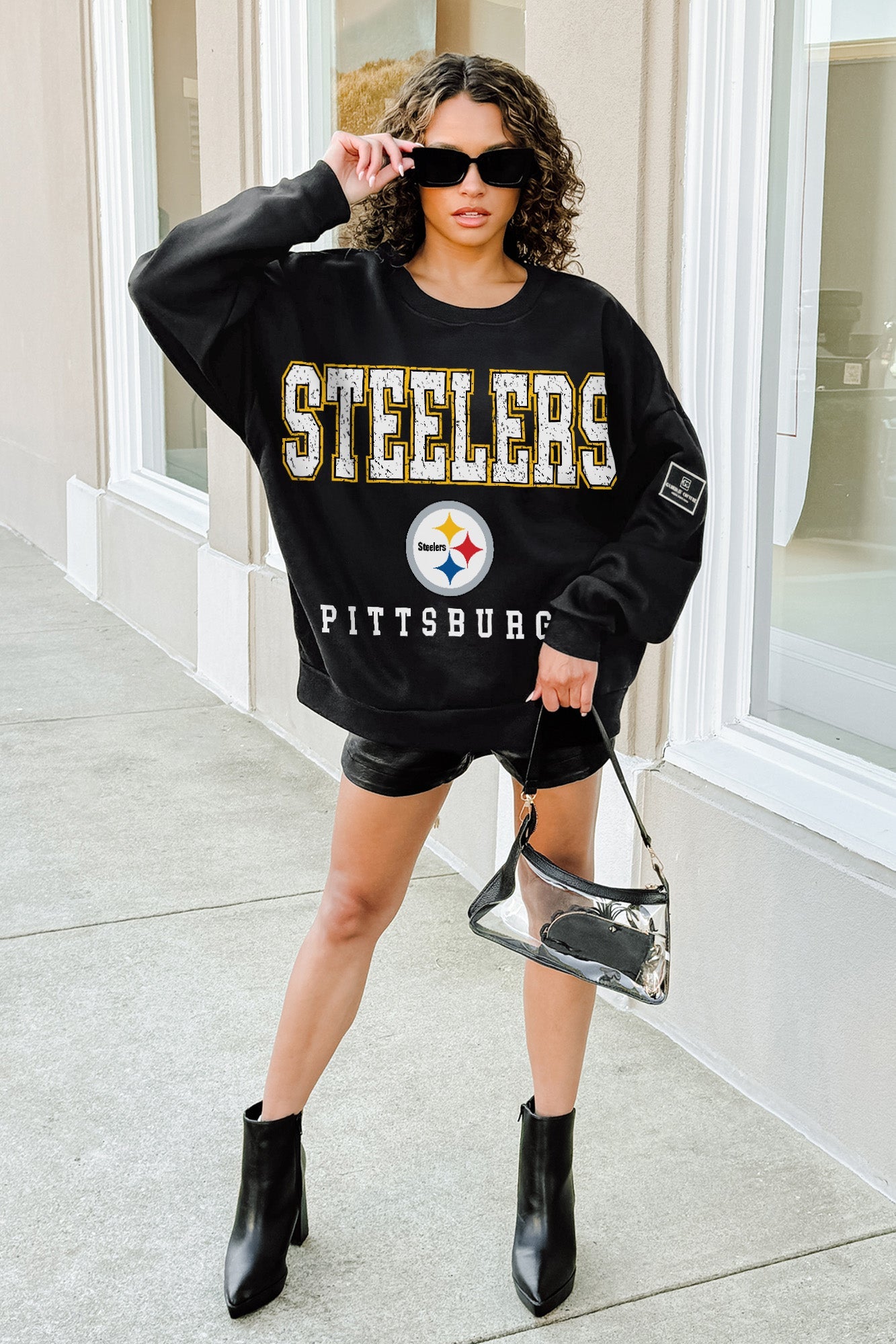 PITTSBURGH STEELERS LEVEL UP BLACK LABEL PREMIUM FLEECE CREW SWEATSHIRT