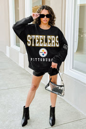 PITTSBURGH STEELERS LEVEL UP BLACK LABEL PREMIUM FLEECE CREW SWEATSHIRT