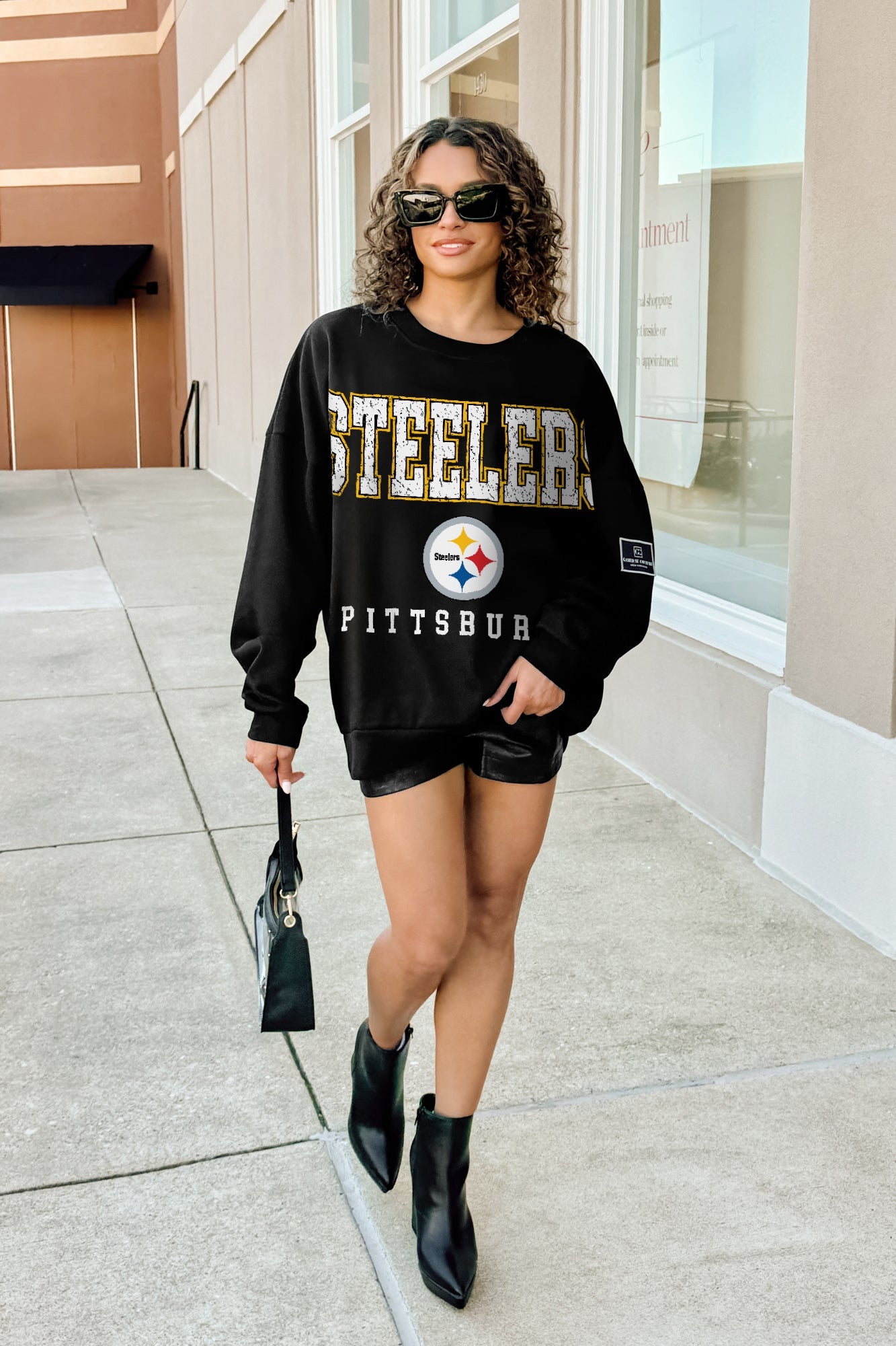 PITTSBURGH STEELERS LEVEL UP BLACK LABEL PREMIUM FLEECE CREW SWEATSHIRT