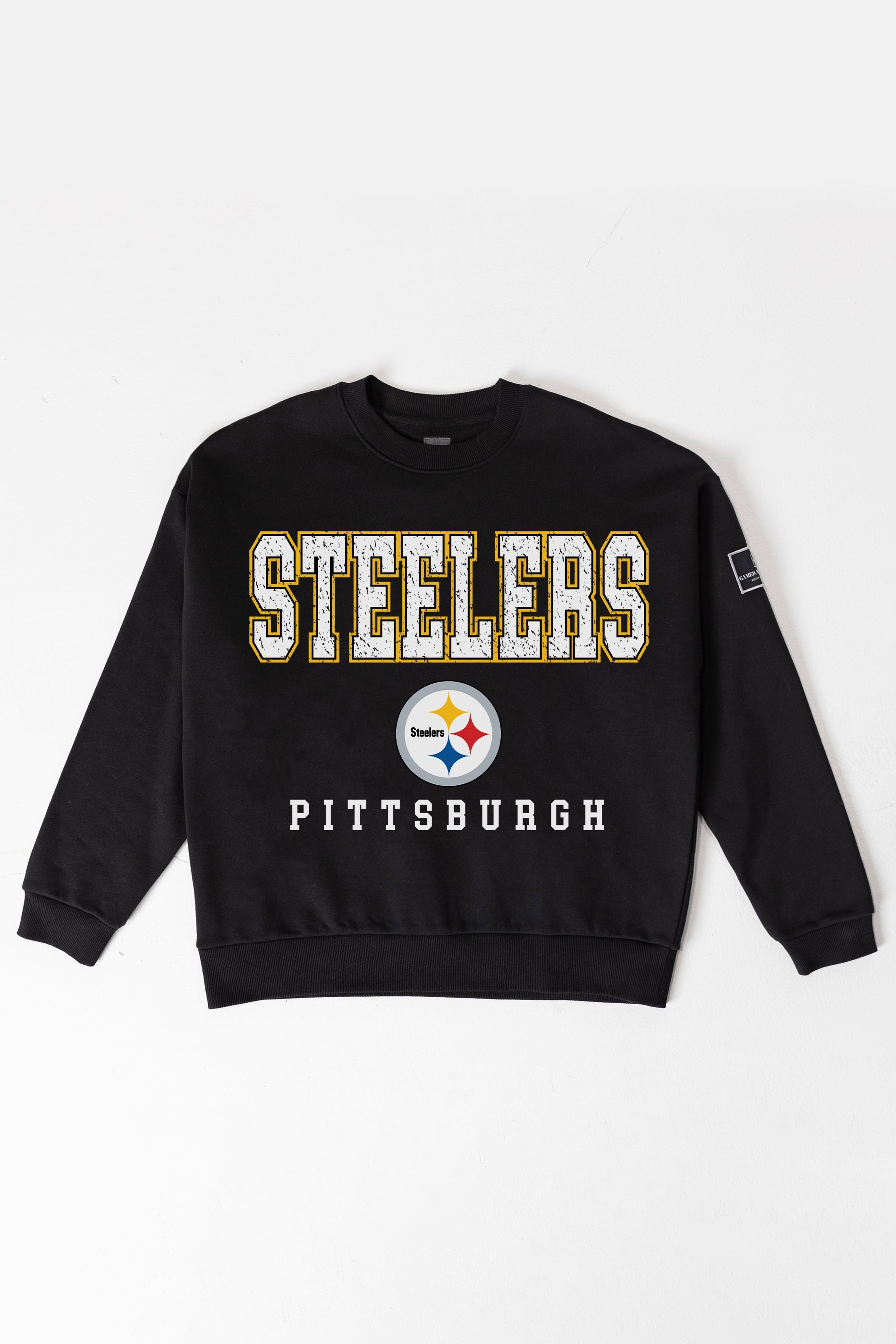 PITTSBURGH STEELERS LEVEL UP BLACK LABEL PREMIUM FLEECE CREW SWEATSHIRT