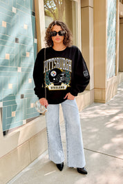 PITTSBURGH STEELERS VICTORY LANE BLACK LABEL PREMIUM FLEECE CREW SWEATSHIRT