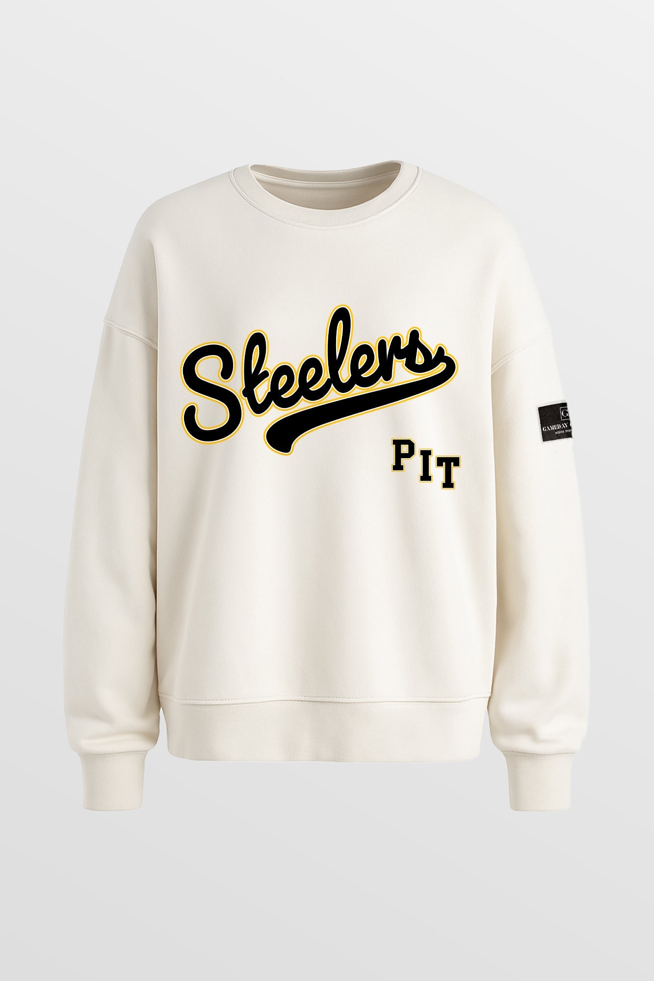 PITTSBURGH STEELERS CLUTCH MOVE BLACK LABEL PREMIUM FLEECE CREW SWEATSHIRT BY RANDI MAHOMES