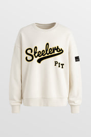 PITTSBURGH STEELERS CLUTCH MOVE BLACK LABEL PREMIUM FLEECE CREW SWEATSHIRT BY RANDI MAHOMES