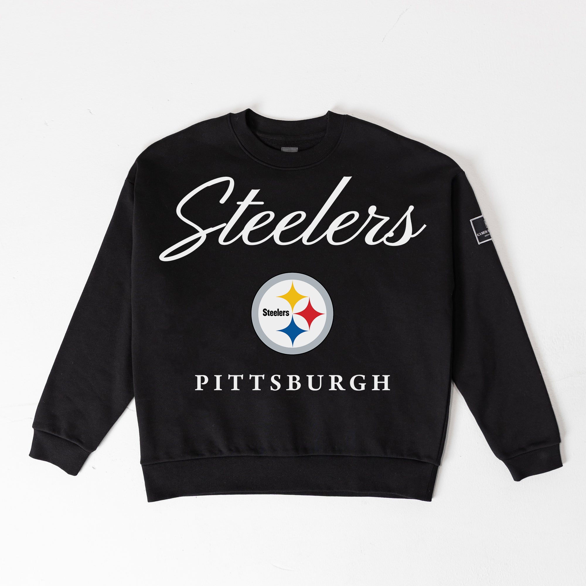 PITTSBURGH STEELERS LEGACY CLUB BLACK LABEL PREMIUM FLEECE DROP SHOULDER CREWNECK