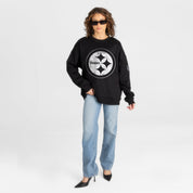 PITTSBURGH STEELERS BOLD MOVE BLACK LABEL PREMIUM FLEECE DROP SHOULDER CREWNECK