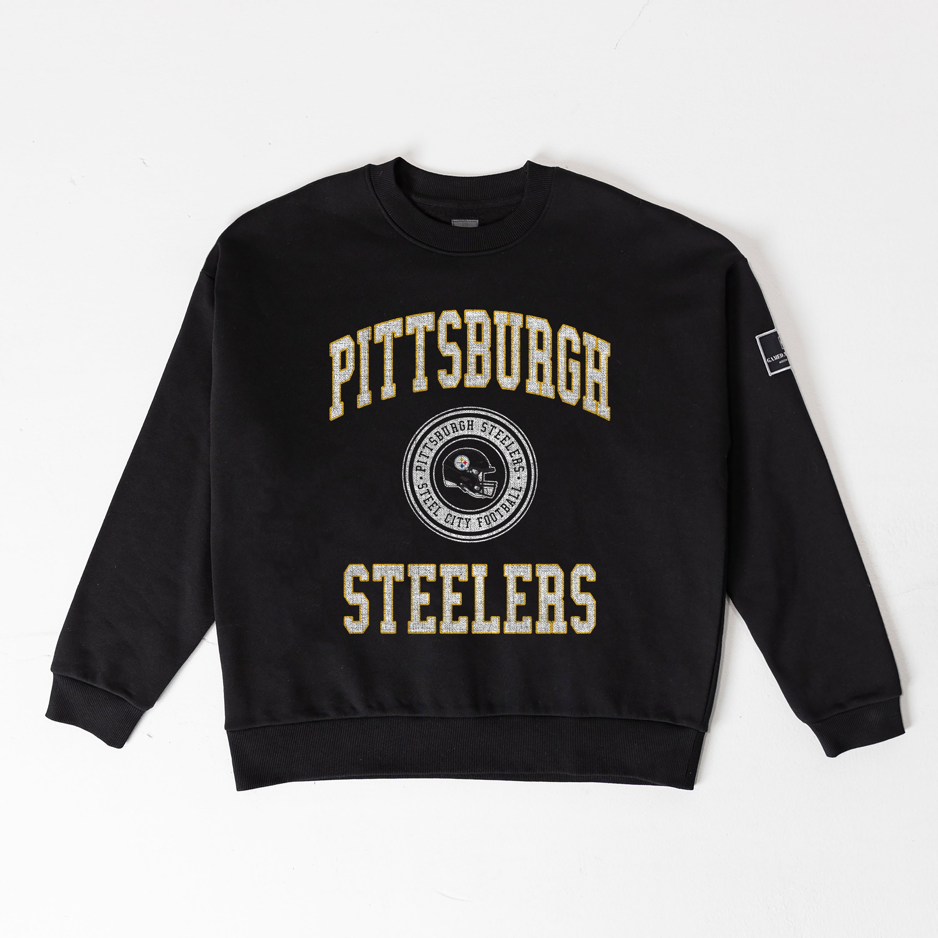 PITTSBURGH STEELERS FIERCE FLOW BLACK LABEL PREMIUM FLEECE DROP SHOULDER CREWNECK