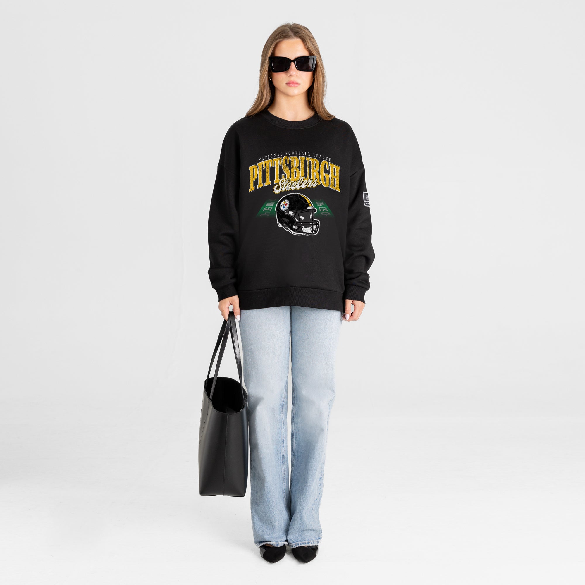 PITTSBURGH STEELERS FIELD FOCUS BLACK LABEL PREMIUM FLEECE DROP SHOULDER CREWNECK