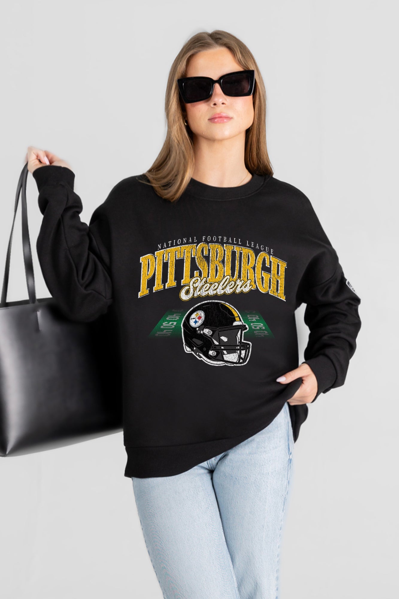 PITTSBURGH STEELERS FIELD FOCUS BLACK LABEL PREMIUM FLEECE DROP SHOULDER CREWNECK