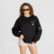 PITTSBURGH STEELERS CLASSIC CHARM BLACK LABEL PREMIUM FLEECE DROP SHOULDER CREWNECK