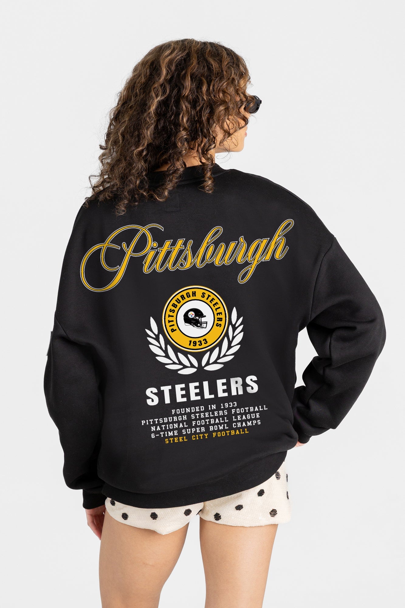 PITTSBURGH STEELERS CLASSIC CHARM BLACK LABEL PREMIUM FLEECE DROP SHOULDER CREWNECK