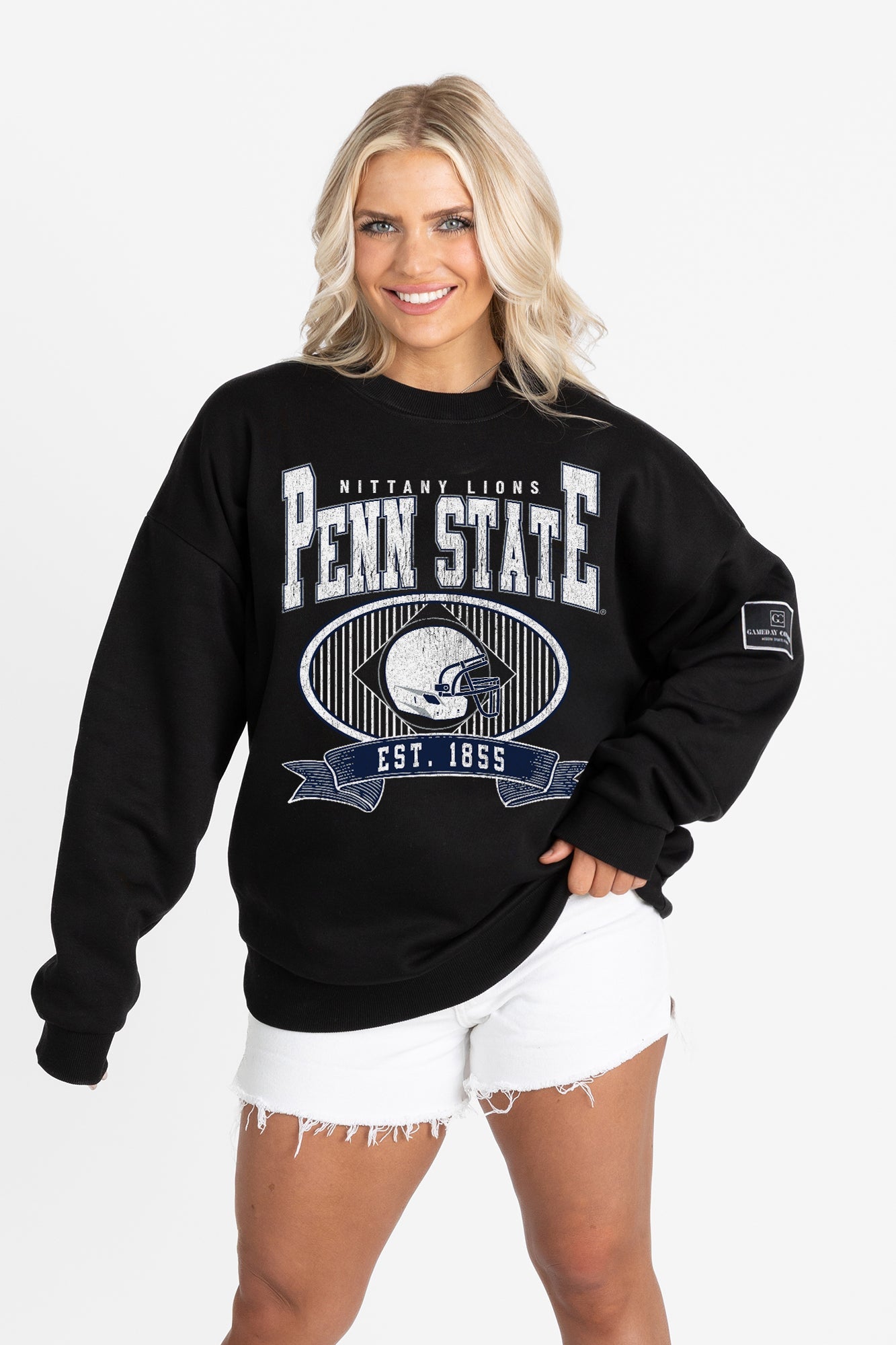 PENN STATE NITTANY LIONS BOLD CHEERS BLACK LABEL PREMIUM FLEECE CREW SWEATSHIRT