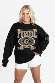 PURDUE BOILERMAKERS BOLD CHEERS BLACK LABEL PREMIUM FLEECE CREW SWEATSHIRT