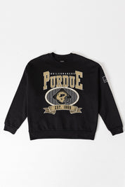 PURDUE BOILERMAKERS BOLD CHEERS BLACK LABEL PREMIUM FLEECE CREW SWEATSHIRT