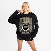 PURDUE BOILERMAKERS VICTORY LANE BLACK LABEL PREMIUM FLEECE DROP SHOULDER CREWNECK