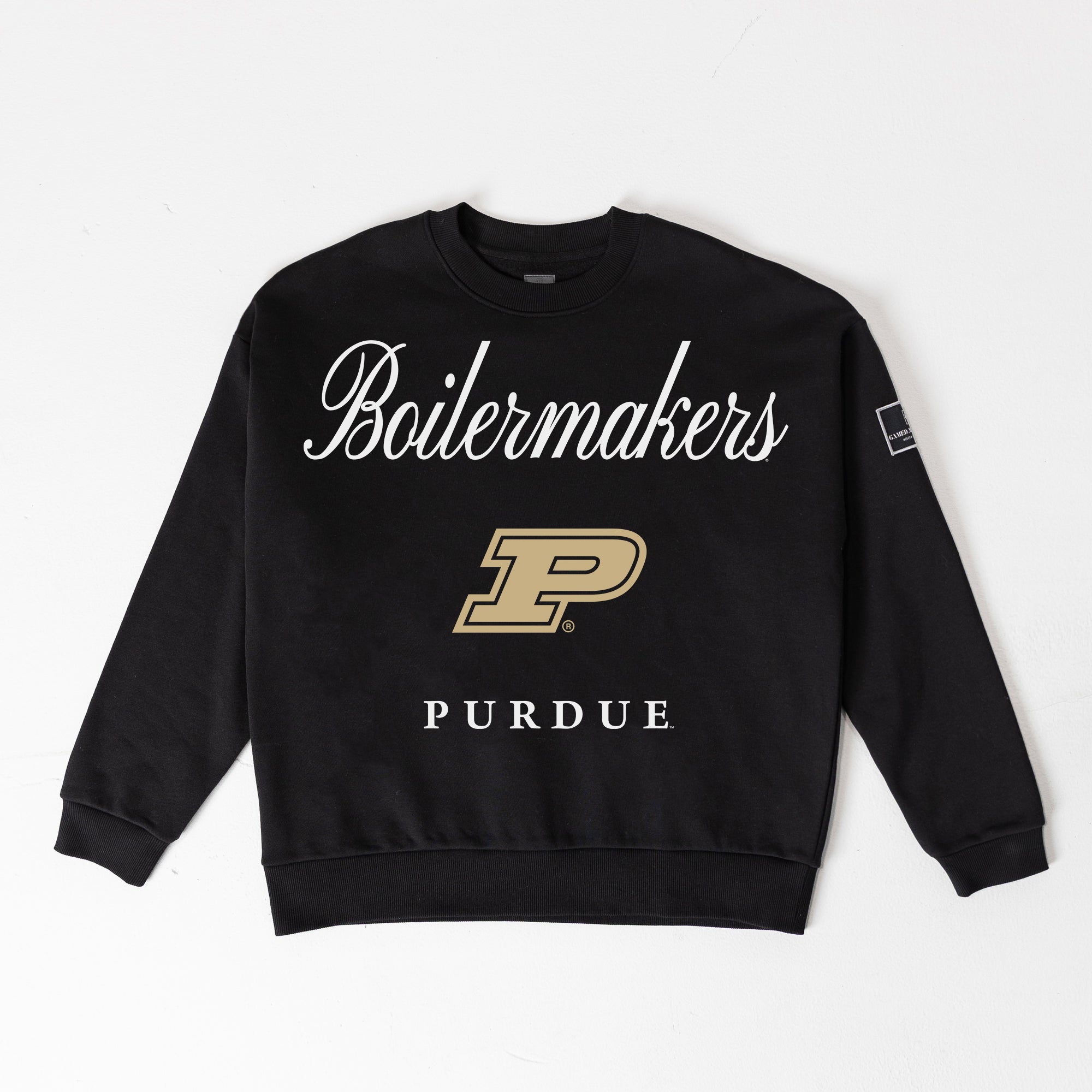 PURDUE BOILERMAKERS LEGACY CLUB BLACK LABEL PREMIUM FLEECE DROP SHOULDER CREWNECK
