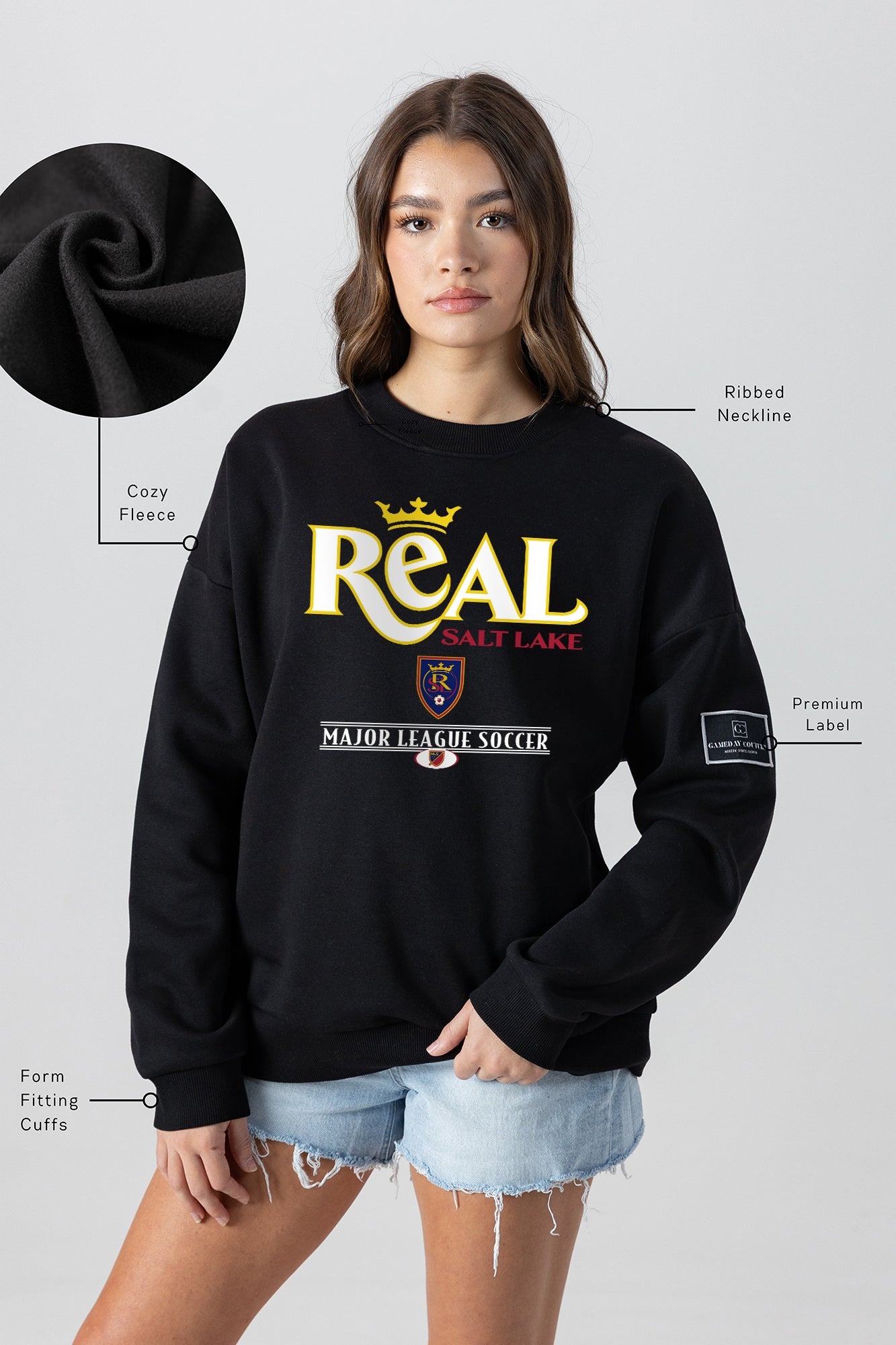 REAL SALT LAKE PLAYERS ONLY BLACK LABEL PREMIUM FLEECE DROP SHOULDER CREWNECK
