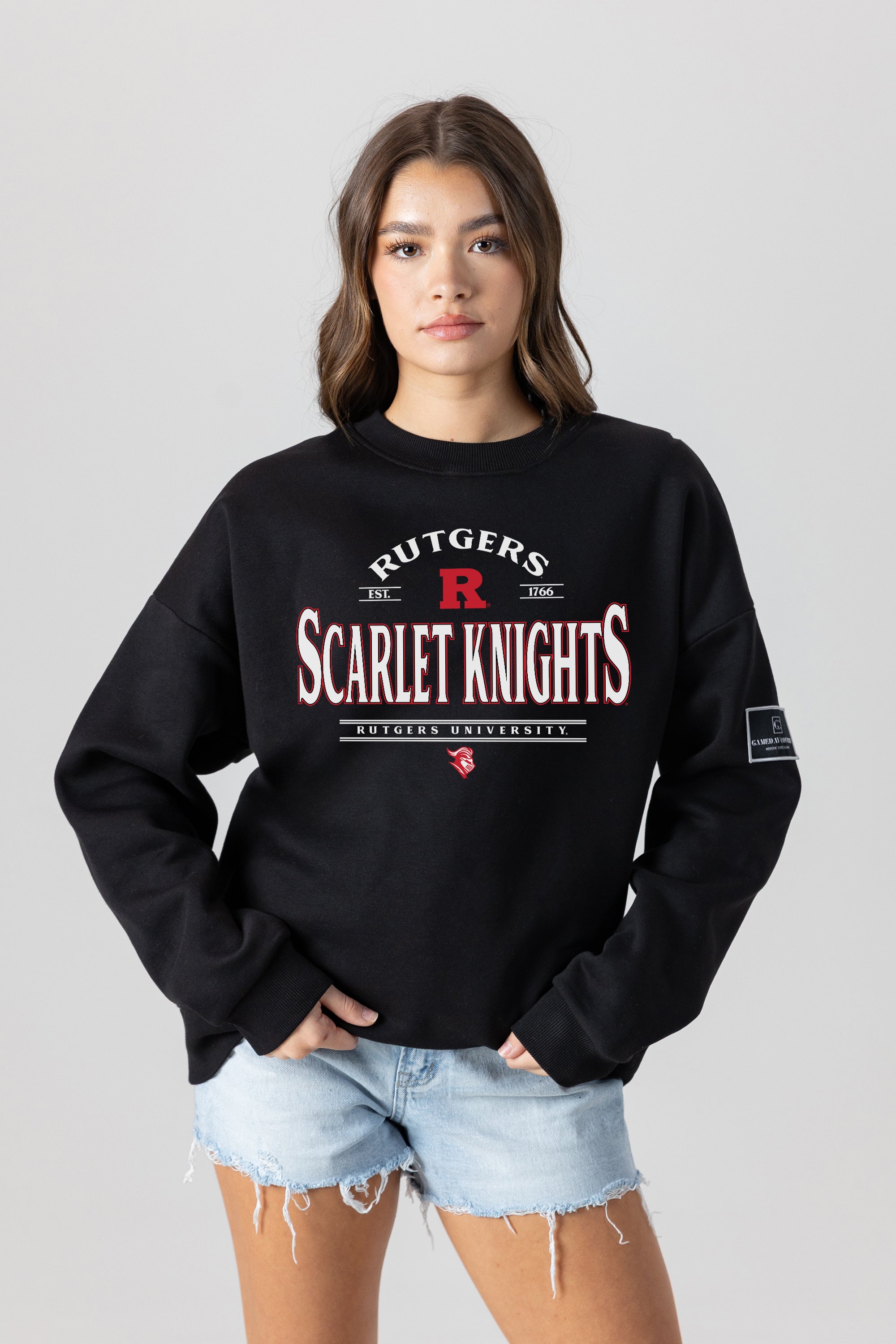 RUTGERS SCARLET KNIGHTS PLAYERS ONLY BLACK LABEL PREMIUM FLEECE DROP SHOULDER CREWNECK