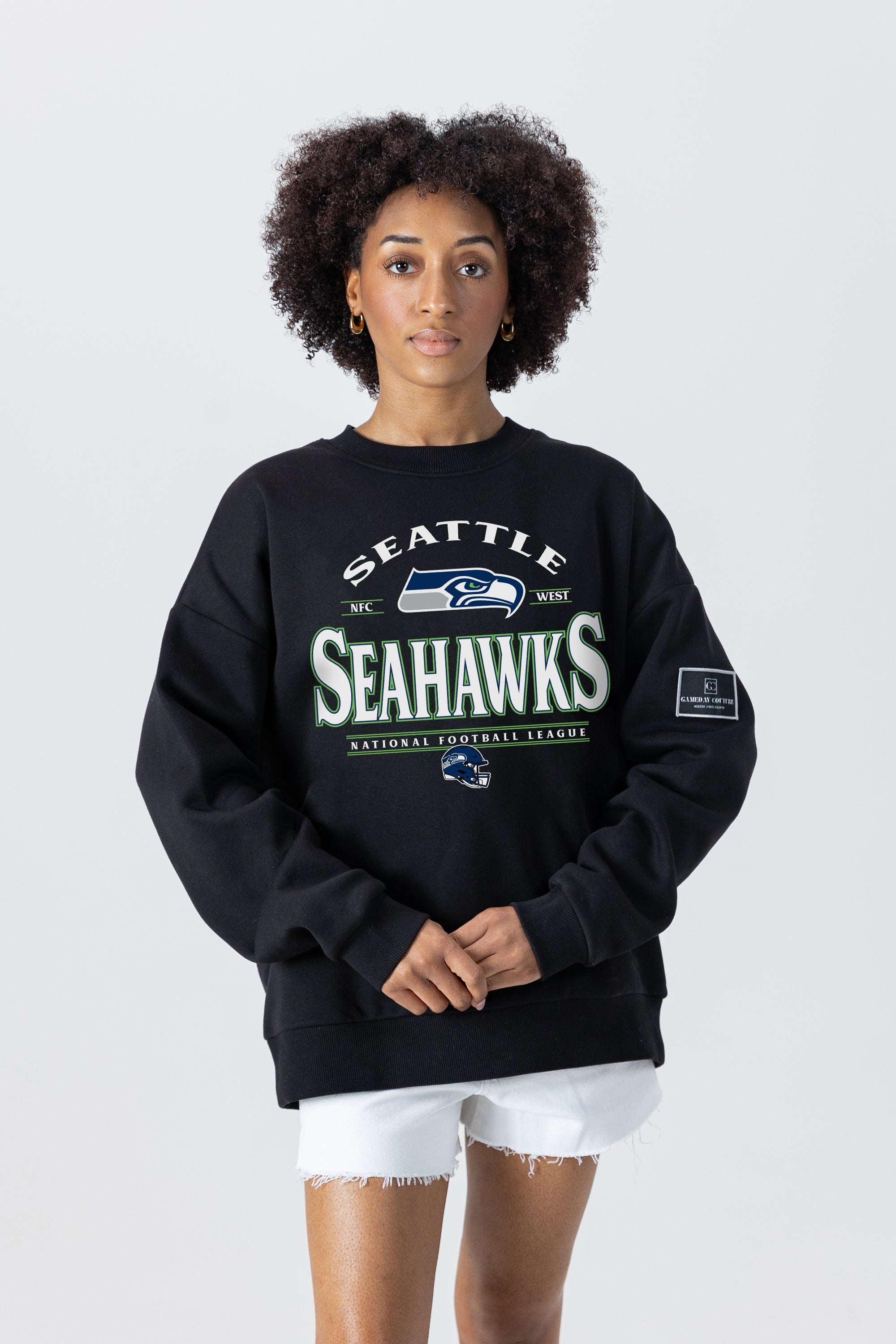 SEATTLE SEAHAWKS PLAYERS ONLY BLACK LABEL PREMIUM FLEECE DROP SHOULDER CREWNECK