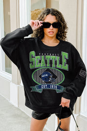 SEATTLE SEAHAWKS BOLD CHEERS BLACK LABEL PREMIUM FLEECE CREW SWEATSHIRT