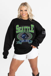 SEATTLE SEAHAWKS BOLD CHEERS BLACK LABEL PREMIUM FLEECE CREW SWEATSHIRT