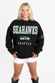 SEATTLE SEAHAWKS LEVEL UP BLACK LABEL PREMIUM FLEECE CREW SWEATSHIRT